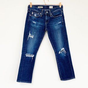 AG Jeans Tomboy Crop Distressed Dark Wash Jean 24